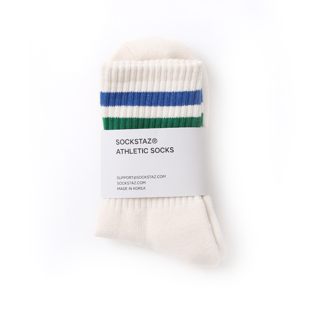 STP020 Stripe Pile Short Socks: White-bl/gnSOCKSTAZ SPORTS