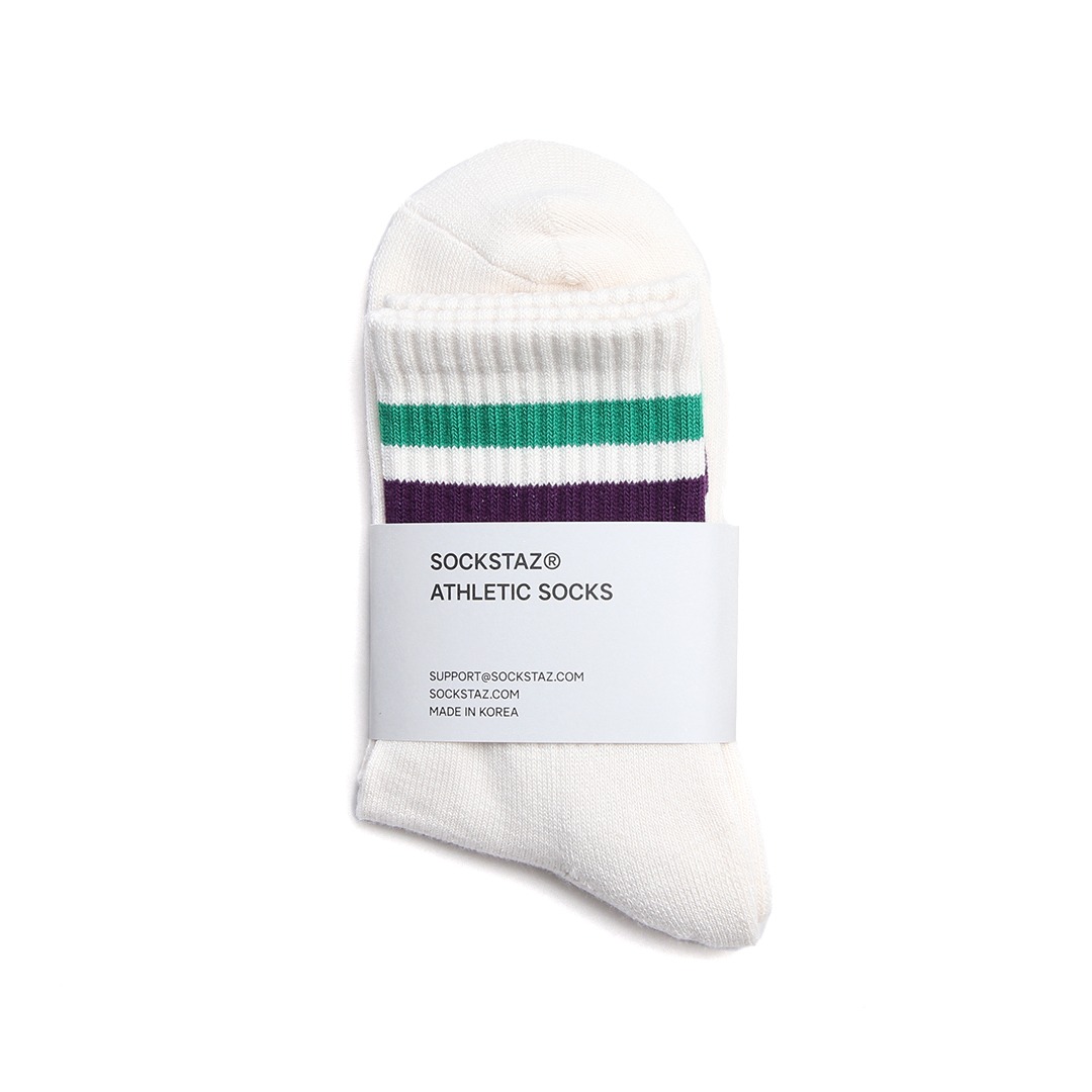 STP024 Stripe Pile Short Socks: White-gr/puSOCKSTAZ SPORTS