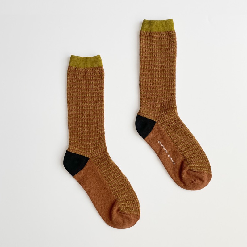 GMS197 Two-Tone Skashi Knitting : Brown/Mustard