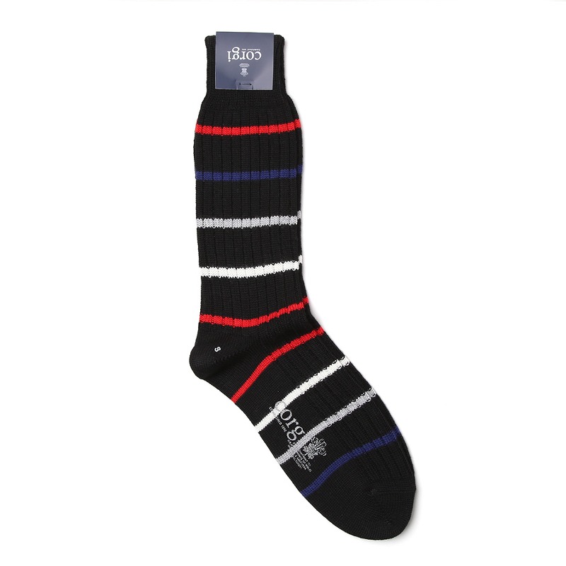 CGI327 Archie Stripe Wool & Cotton Socks: Black