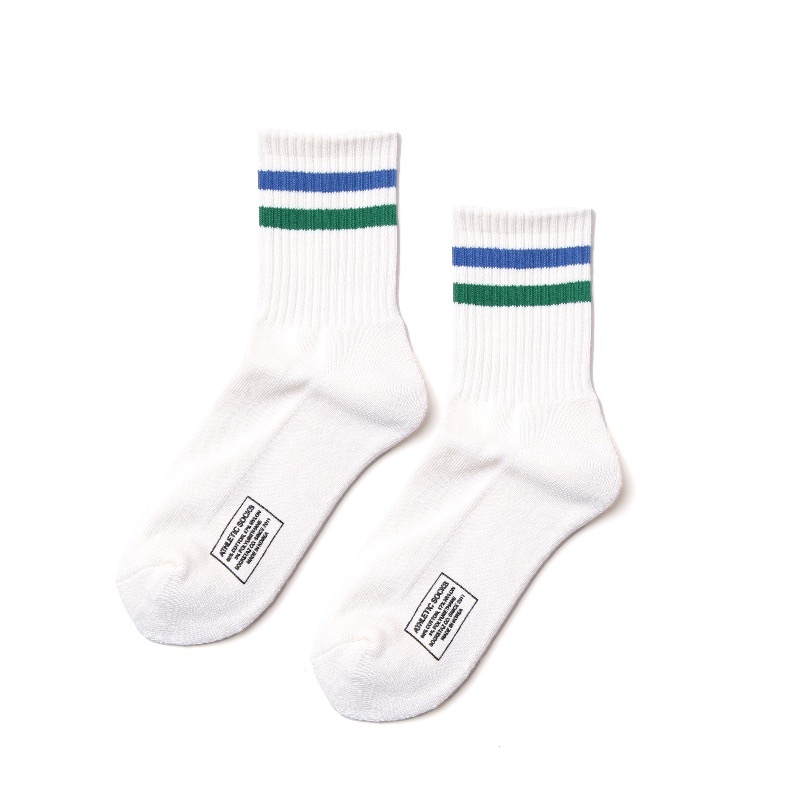 STP020 Stripe Pile Short Socks: White-bl/gn