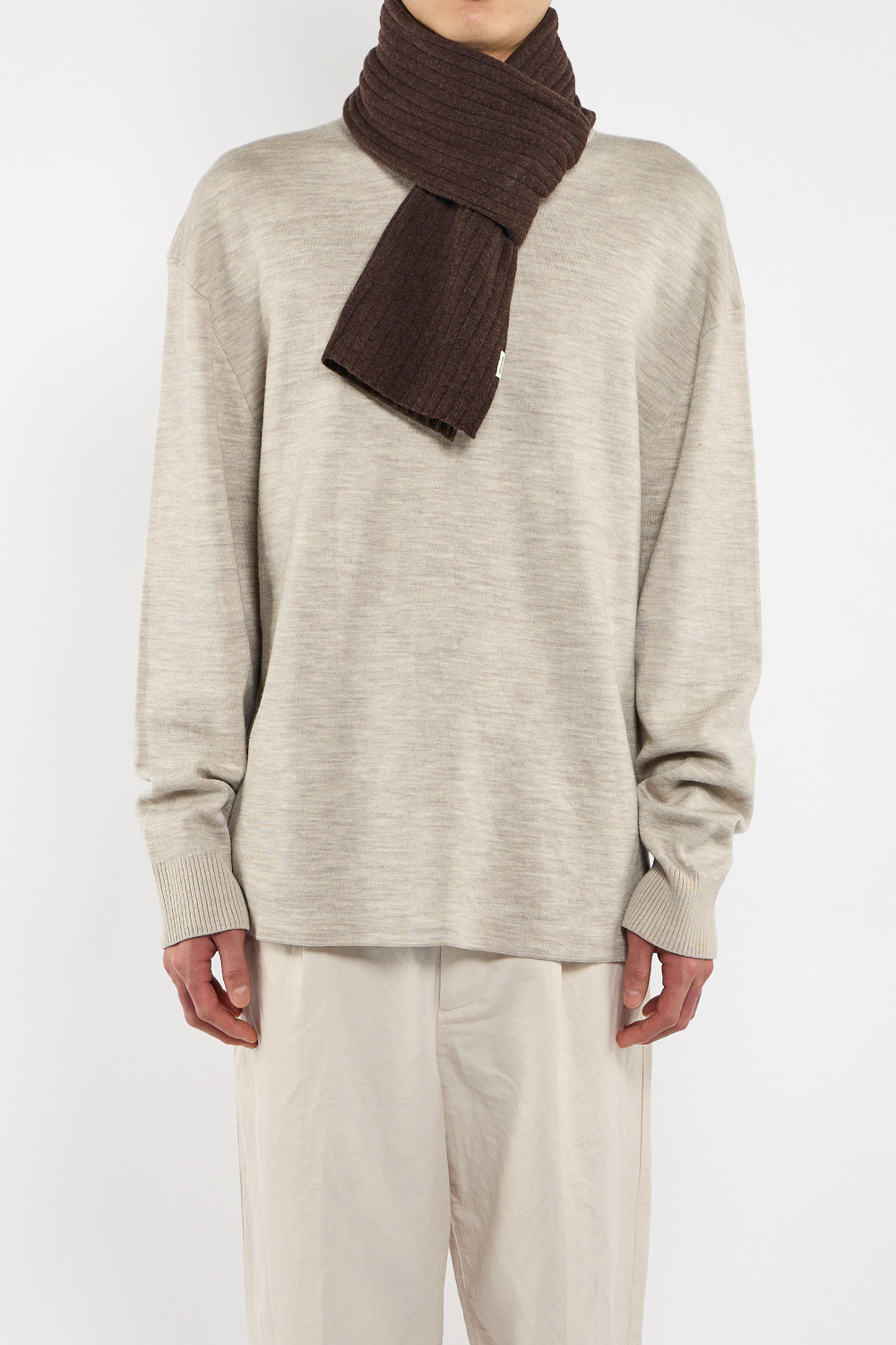 Cashmere Blend Knit Scarf_Brown